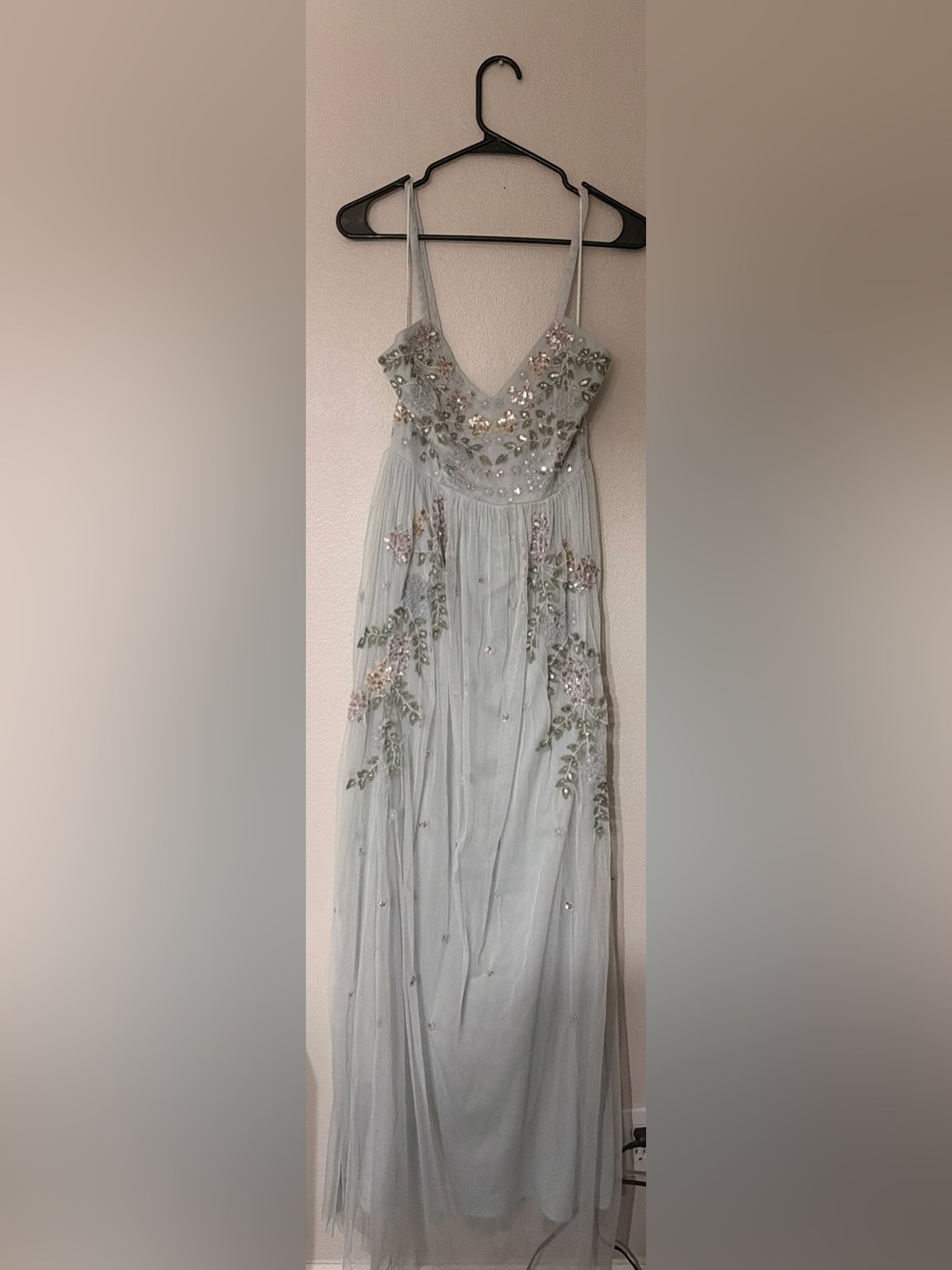 Embellished Light Blue Floral Evening Gown